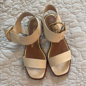 Tory Burch Cream Leather Sandals with Buckle